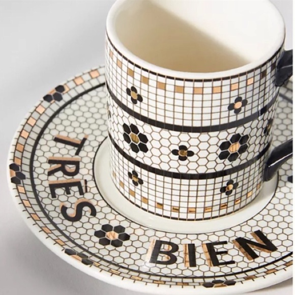Anthropologie Bistro Tile Espresso Cup and Saucer Set New in Box Rare - Picture 3 of 8